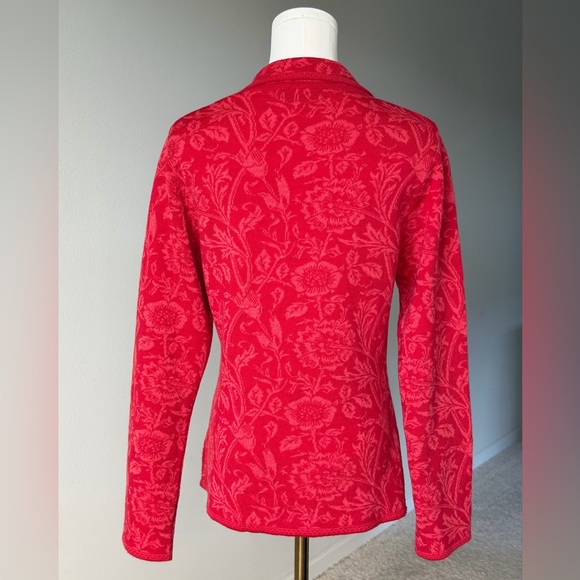 TINDE Extrafine Merino Wool Chic Red Floral Jacquard Pattern Cardigan Jacket -M - Picture 6 of 16